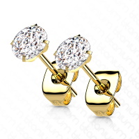 Boucles d'oreilles puces en titane doré serties 4 griffes d'un oxyde de zirconium blanc