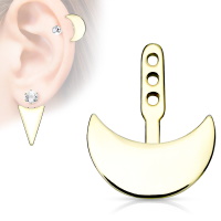 Pendentif pour boucles d'oreilles en forme de demi lune en acier doré. 3 niveaux de hauteur.