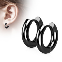 Boucles d'oreilles créoles fermées fil rond en acier inoxydable 316L de couleur noir.