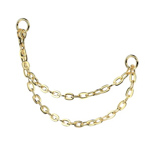 Double chaînes pour piercing ou boucles d'oreilles en titane doré.