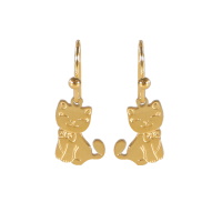 Boucles d'oreilles pendantes en forme de chat en acier doré.