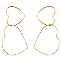 Boucles d'oreilles pendantes composées de deux cœurs entrelacés en acier doré.