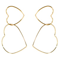 Boucles d'oreilles pendantes composées de deux cœurs entrelacés en acier doré.
