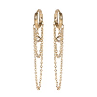Boucles d'oreilles créoles avec deux chaînes en acier doré et un pendant serti clos d'un cristal.