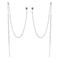 Boucles d'oreilles pendantes composées d'une chaîne en acier argenté et d'une puce piercing tragus/cartilage sertie d'un cristal.