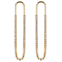 Boucles d'oreilles pendantes en forme de maillon en acier doré avec une chaîne de strass au milieu. 