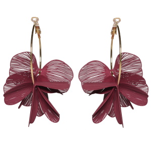 Boucles d'oreilles créoles en acier doré ornées de feuilles de couleur.