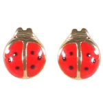 Boucles d'oreilles puces fantaisie coccinelle en métal doré et émail.