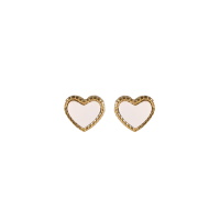 Boucles d'oreilles puces en forme de cœur en acier doré serties d'une pierre de couleur blanche.
