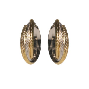 Boucles d'oreilles créoles fils entrecroisés en acier doré et argenté.