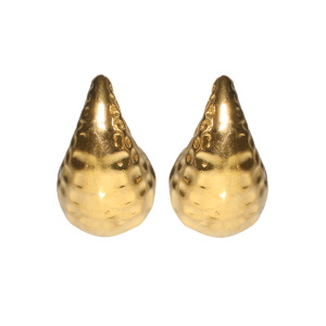 Boucles d'oreilles pendantes en forme de goutte martelée en acier doré.