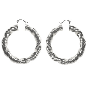Boucles d'oreilles créoles fil torsade en métal argenté.