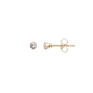 Boucles d'oreilles puces en acier doré serties 6 griffes d'un cristal.