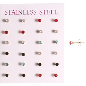 Boucles d'oreilles puces en acier doré serties 6 griffes d'un cristal de couleur. 4 coloris différents. Vendu par paire. Votre préférence en commentaire.