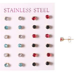 Boucles d'oreilles puces en acier doré serties 6 griffes d'un cristal de couleur. 4 coloris différents. Vendu par paire. Votre préférence en commentaire.