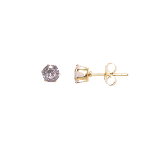 Boucles d'oreilles puces en acier doré serties 6 griffes d'un cristal.
