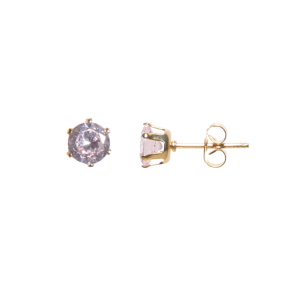 Boucles d'oreilles puces en acier doré serties 6 griffes d'un cristal.