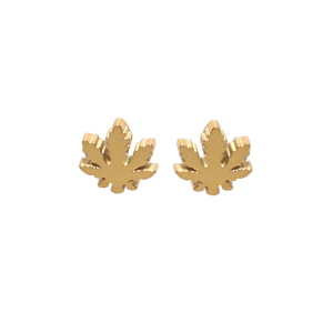 Boucles d'oreilles puces en forme de feuilles de marijuana cannabis en acier doré.