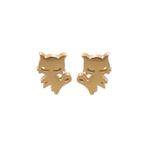 Boucles d'oreilles puces en forme de chaton en acier doré.