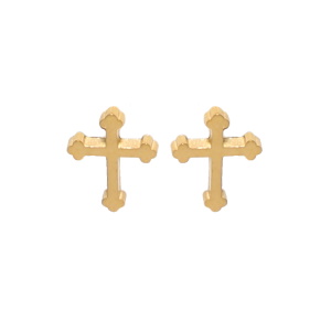 Boucles d'oreilles puces en forme de croix en acier doré.