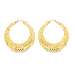 Rehaussez votre style avec ces élégantes créoles en acier doré. Leur design texturé unique apporte une touche de sophistication à toute tenue. Ces boucles d'oreilles légères et confortables sont parfaites pour un usage quotidien ou pour une occasion spéciale. Un ajout intemporel à votre collection de bijoux.