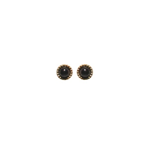 Boucles d'oreilles puces en acier doré serties d'un cabochon de couleur noire.