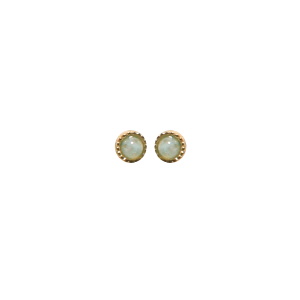Boucles d'oreilles puces en acier doré serties d'un cabochon de couleur turquoise.