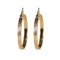 Boucles d'oreilles créoles fil carré avec motifs en acier doré.