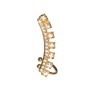 Boucle d'oreille chaîne d'oreille composée d'un piercing hélix et d'une bague en acier doré pavée d'oxydes de zirconium blancs. Vendu à l'unité.