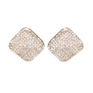 Boucles d'oreilles pendantes en forme de losange en acier doré pavées de strass.