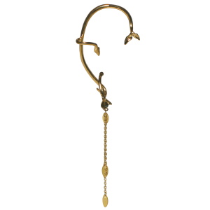 Bague d'oreille en forme de branche avec deux chaînes et pampilles ovales en acier doré.
