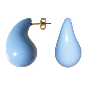 Boucles d'oreilles pendantes en forme de goutte en acier doré et en résine de couleur bleue.