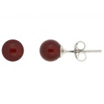 Boucles d'oreilles Boule en argent 925/000 rhodié et agate rouge.