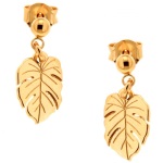 Boucles d'oreilles pendantes feuille monstera en plaqué or.