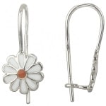 Boucles d'oreilles pendantes marguerite en argent 925/000 rhodié et émail.