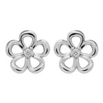 Boucles d'oreilles puces fleur ajouré en argent 925/000 rhodié et oxyde de zirconium.