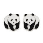 Boucles d'oreilles puces panda en argent 925/000 rhodié et émail.