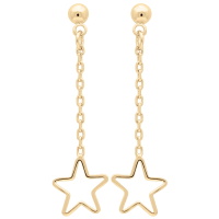 Boucles d'oreilles pendantes composées d'une puce ronde avec chaînette finissant par une étoile en plaqué or jaune 18 carats.