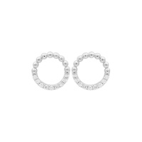 Boucles d'oreilles cercle boules en argent 925/000 rhodié pavé en partie d'oxydes de zirconium blancs.