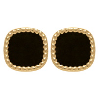 Boucles d'oreilles de forme carré en plaqué or jaune 18 carats et en émail de couleur noire.