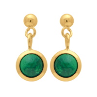 Boucles d'oreilles pendantes en plaqué or jaune 18 carats avec un pendant en véritable pierre de malachite sertie clos.