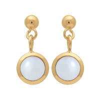 Boucles d'oreilles pendantes en plaqué or jaune 18 carats avec un pendant en véritable nacre sertie clos.