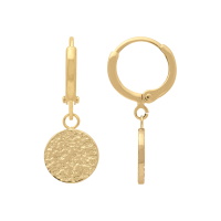 Boucles d'oreilles créoles avec pendant rond martelé en plaqué or jaune 18 carats.