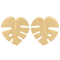 Boucles d'oreilles puces en forme de feuille de monstera en plaqué or jaune 18 carats.