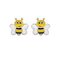 Boucles d'oreilles puces en forme d'abeille en argent 925/000 rhodié pavées d'émail de couleur.