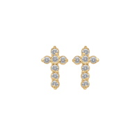 Boucles d'oreilles puces en forme de croix en plaqué or jaune 18 carats pavées d'oxydes de zirconium blancs.