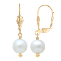 Boucles d'oreilles dormeuses pendantes en plaqué or jaune 18 carats avec perle d'eau.