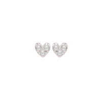Boucles d'oreilles puces en forme de cœur en argent 925/000 rhodié serties de 3 oxydes de zirconium blancs.