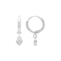 Boucles d'oreilles créoles en argent 925/000 rhodié avec un pendant en forme de cœur pavé d'oxydes de zirconium blancs.