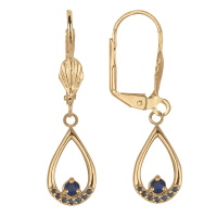 Boucles d'oreilles dormeuses en plaqué or jaune 18 carats avec un pendant en forme de goutte pavé en partie d'oxydes de zirconium bleus surmonté d'un oxyde de zirconium bleu serti 3 griffes.